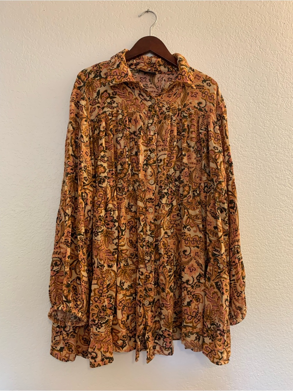 Vici Paisley Peasant Blouse Orange Brown Retro | L